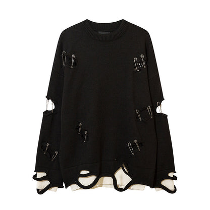 Ripped Hollow-out Decorative Pin Knitwear