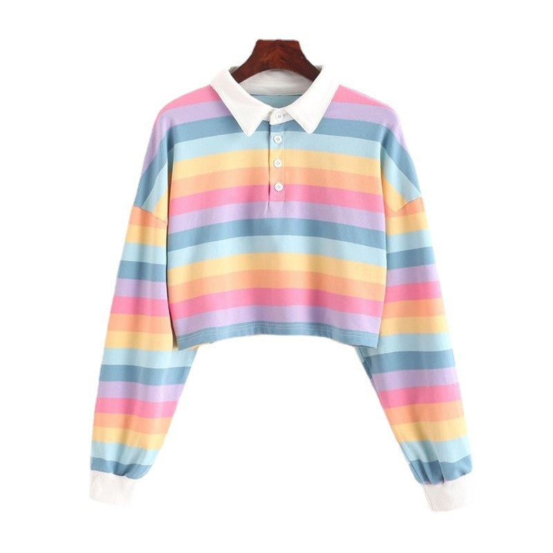 Women's Fashionable Simple Striped Polo Collar Sweater