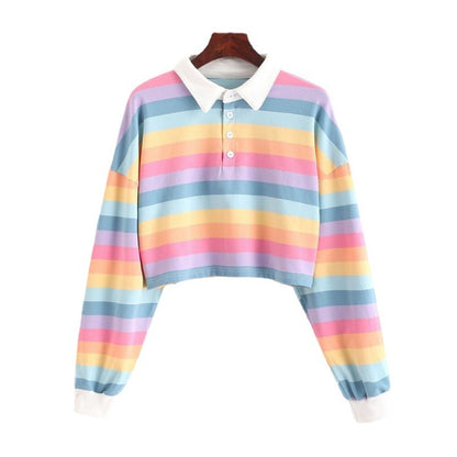 Women's Fashionable Simple Striped Polo Collar Sweater