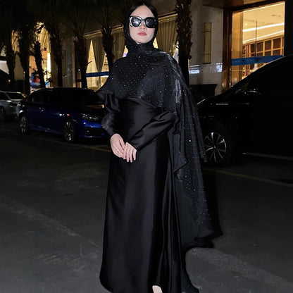 Muslim Solid Color Rhinestone Two-piece Suit With A Shawl Robe