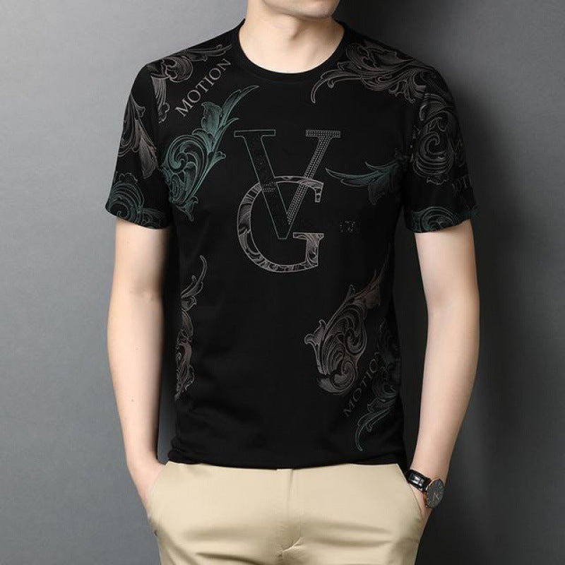 Thin Men's Printed T-shirts Men's Pullover Round Neck Short Sleeves