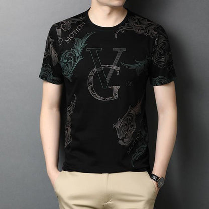 Thin Men's Printed T-shirts Men's Pullover Round Neck Short Sleeves