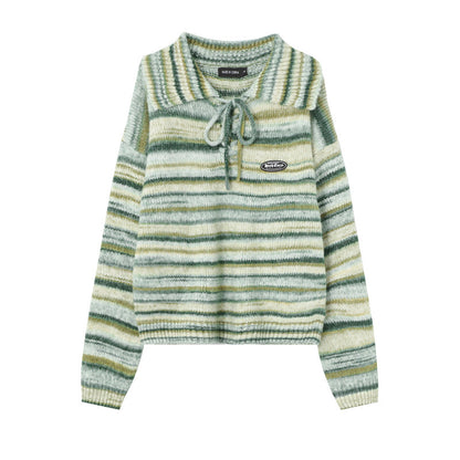 Lace-up POLO Sweater Gradient Sweater