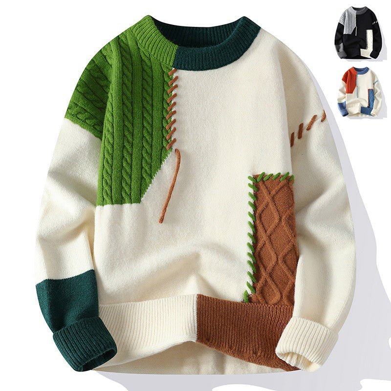 Ins Colorblock Pullover Sweater Winter Fashion Long Sleeve Knitted Top Clothing