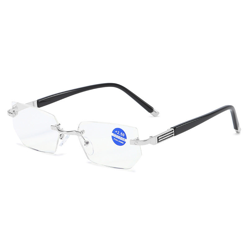 Blue Light Blocking Reading Glasses Rimless Diamond Cut