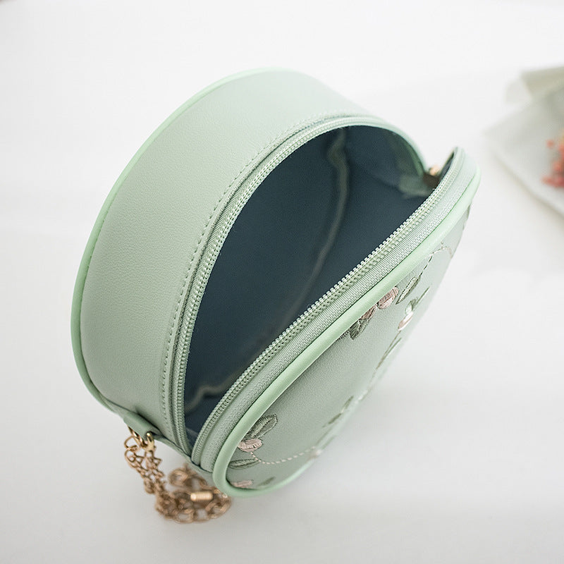 Simple Embroidery Small Round Bag Women