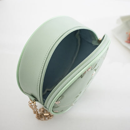 Simple Embroidery Small Round Bag Women