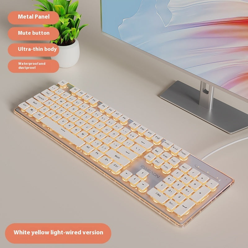 Prewalker V3 Wired Mute Keyboard Mouse Suit Mechanical Feeling Girls Office Typing Wireless Bluetooth Computer