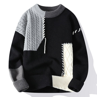 Ins Colorblock Pullover Sweater Winter Fashion Long Sleeve Knitted Top Clothing