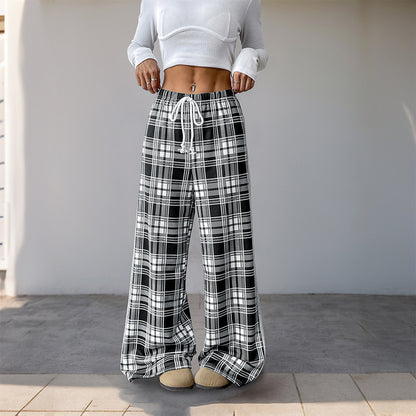 Casual Plaid Stitching Wide-leg Pants For Women