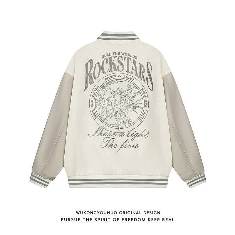 High Street Heavy Embroidered Woolen Baseball Jacket Men