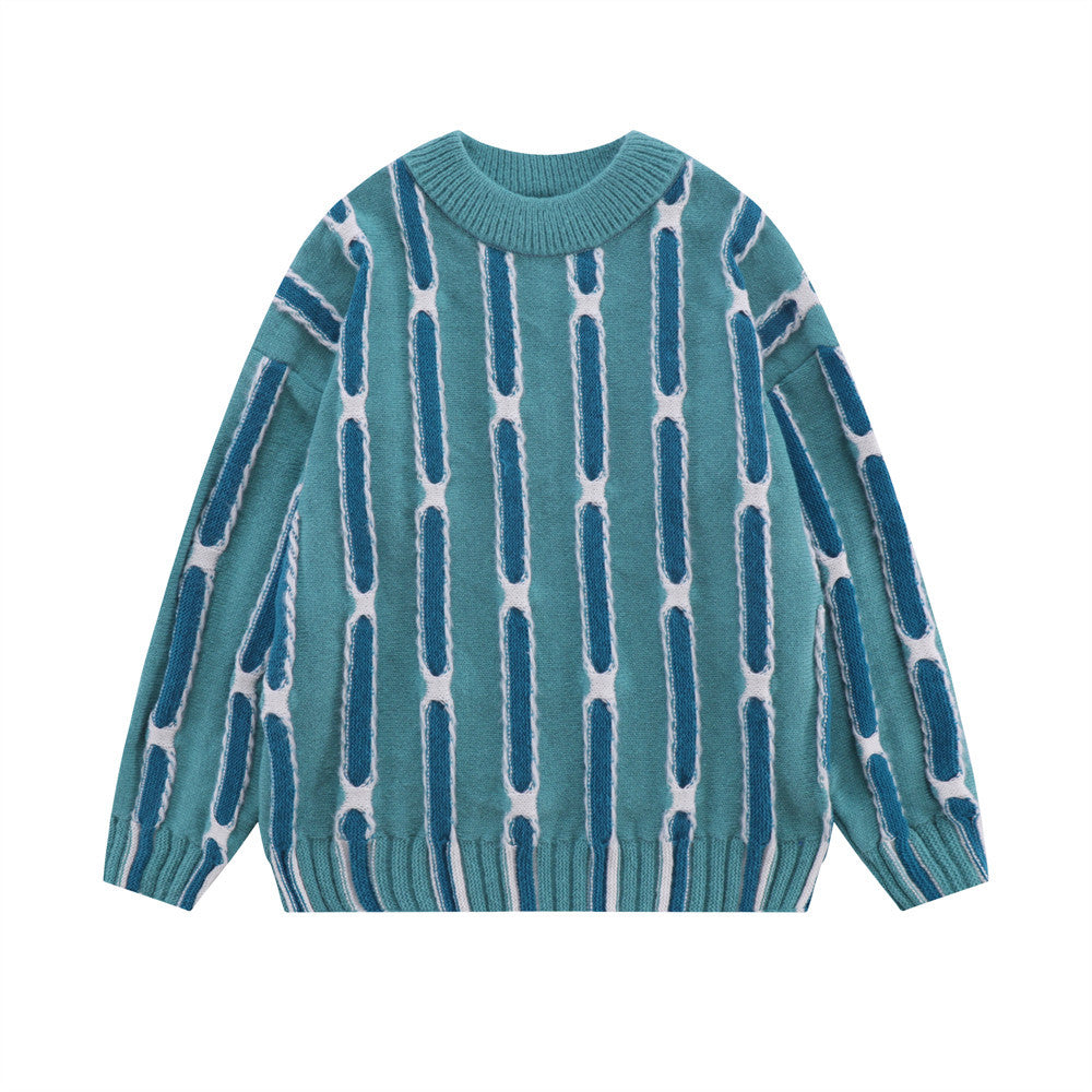 Contrast Striped Knitwear Men's Jacquard Sweater