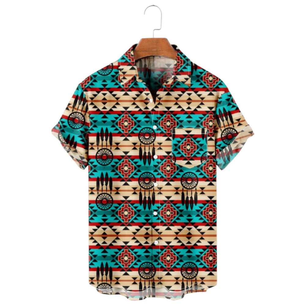 Men's Plus Size Summer Loose Short Sleeves Shirt Retro