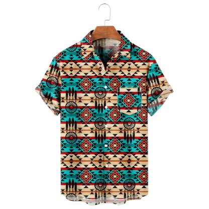 Men's Plus Size Summer Loose Short Sleeves Shirt Retro