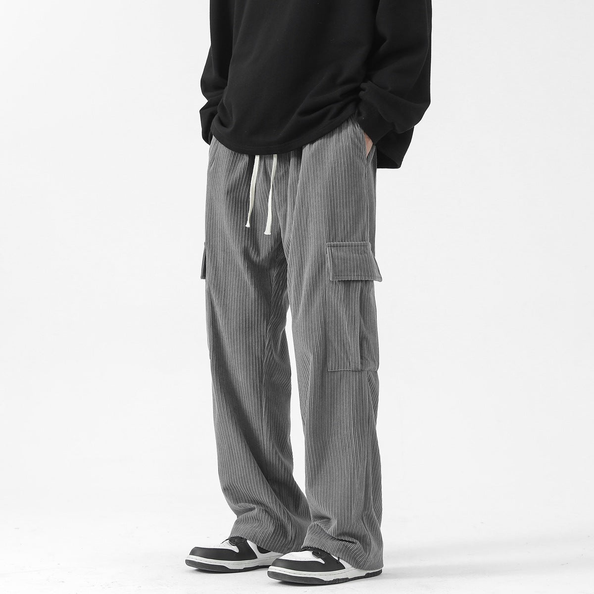 Autumn And Winter Corduroy Loose Straight Cargo Pants