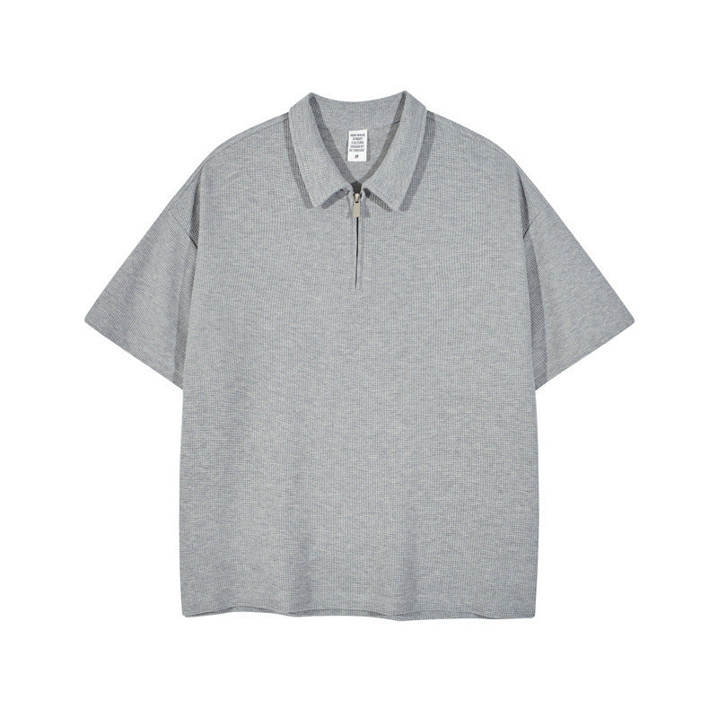 Fashion Men's Zip Up Polo Shirts Short Sleeves