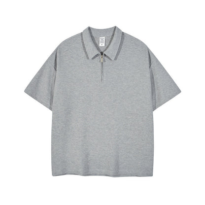 Fashion Men's Zip Up Polo Shirts Short Sleeves