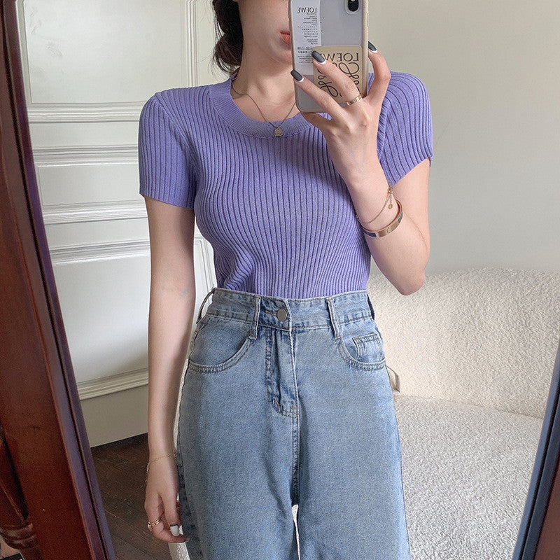 Fashion Short-sleeved Knitted Top For Women