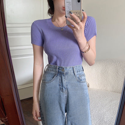 Fashion Short-sleeved Knitted Top For Women
