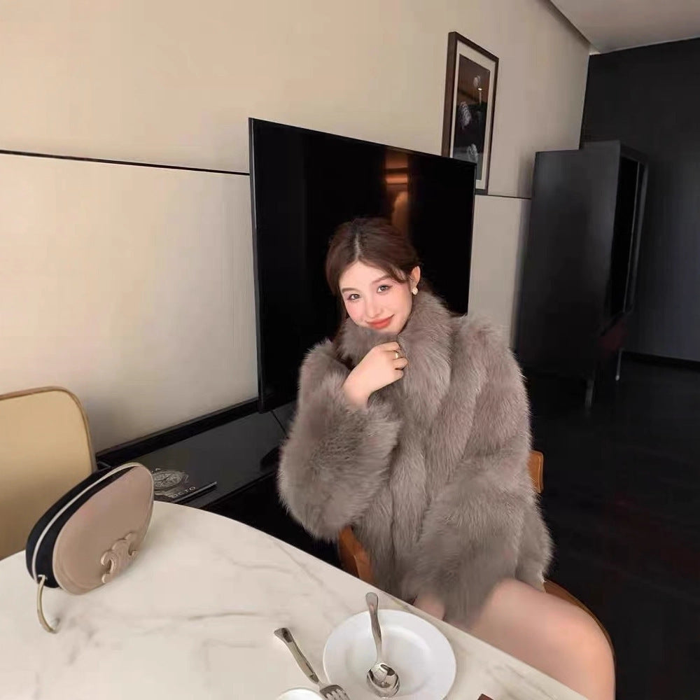 Fashion Stand Collar Furry Coat Women