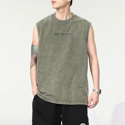 Summer Retro Washed Cotton Tank Top Vest For Men