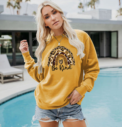 Ladies Leopard Print Rainbow Rain Casual Sweatshirt