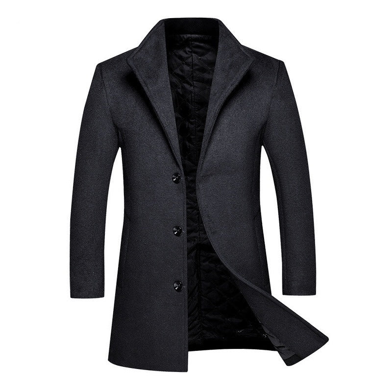 Mid-length Single-breasted Stand-up Collar Woolen Cloth