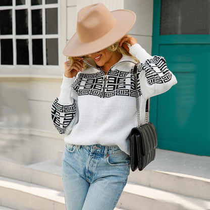 Zipper Knit Base Coat Lapel Sweater Coat Women