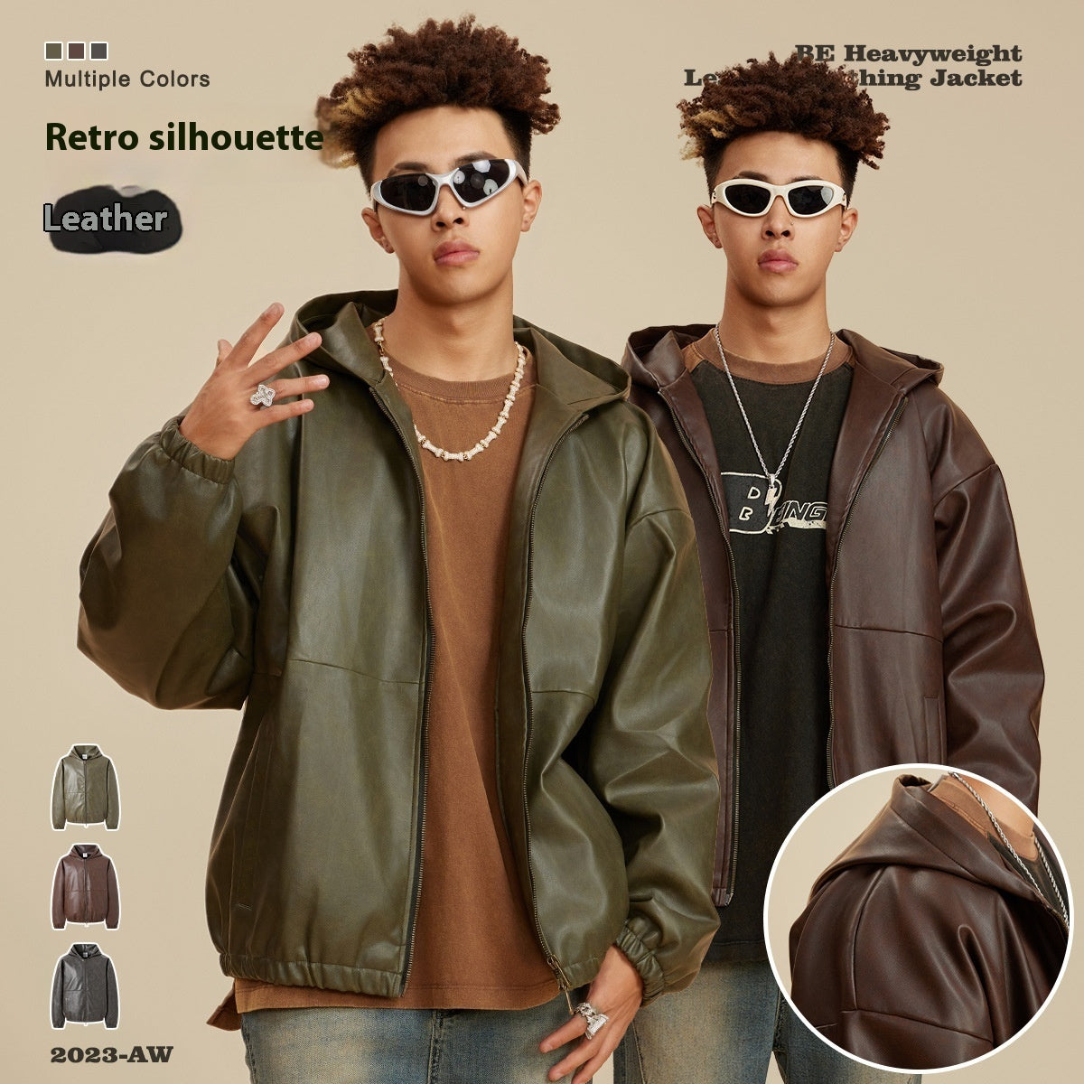 Heavy American Retro Fashion Brand Leather Coat