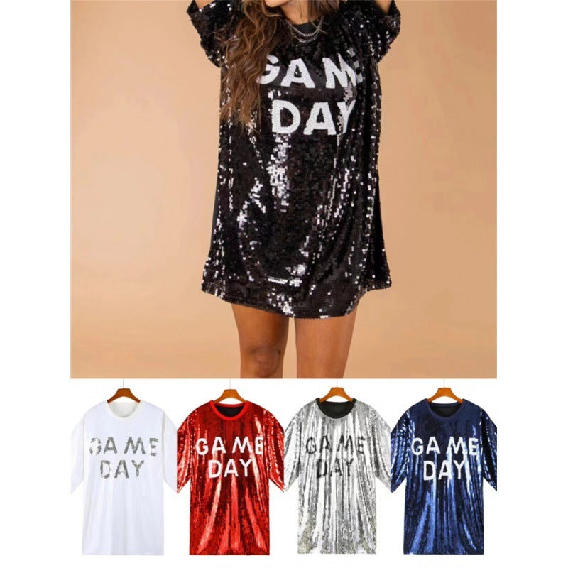 Sequined Short-sleeved Top Loose Plus Size T-shirt For Women