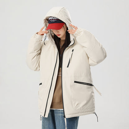 Thick Contrast Color Bread Coat For Women