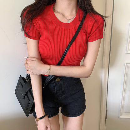 Fashion Short-sleeved Knitted Top For Women