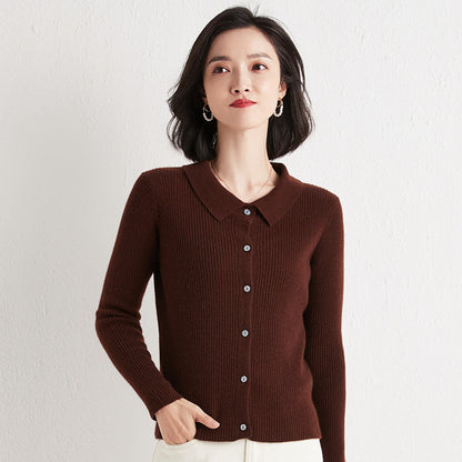 Polo Collar Slim Fit Slimming Long Sleeves Top Breasted Cardigan