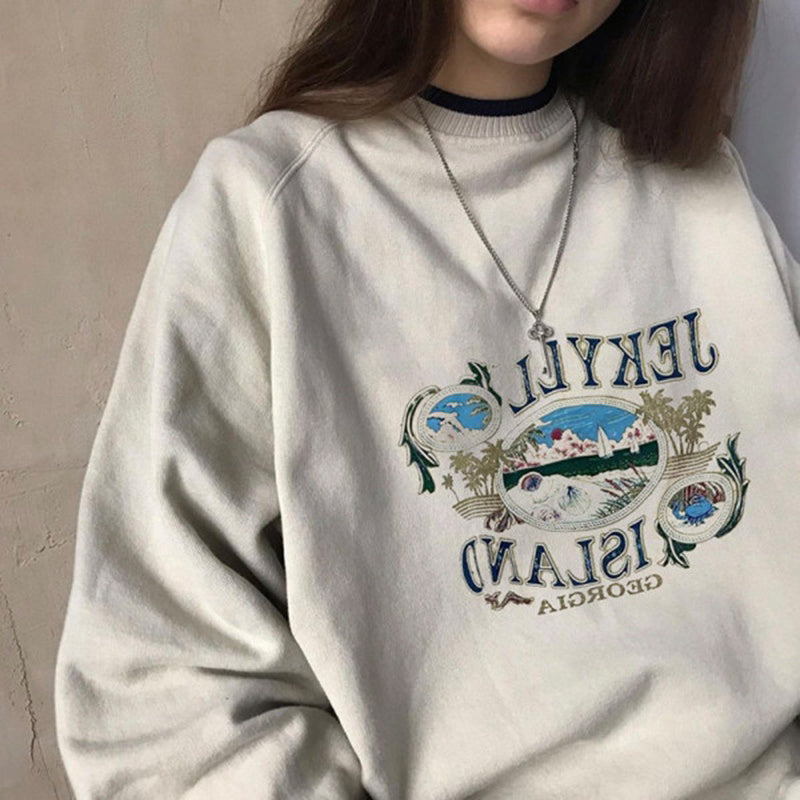 Early Autumn Lazy Style Printed Sweater Women