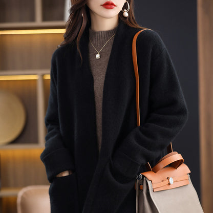 Fall Winter Fashion Mid-length Knitted Coat For Women