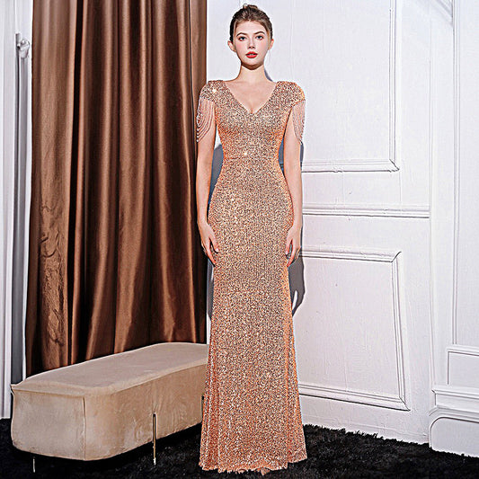 Sequined Slim Fit Slimming Long Dress Women