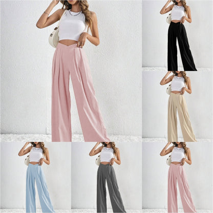Solid Color Pleated Casual Wide-leg Pants Loose Casual Women's Commuting Versatile Style Comfortable TrousersS