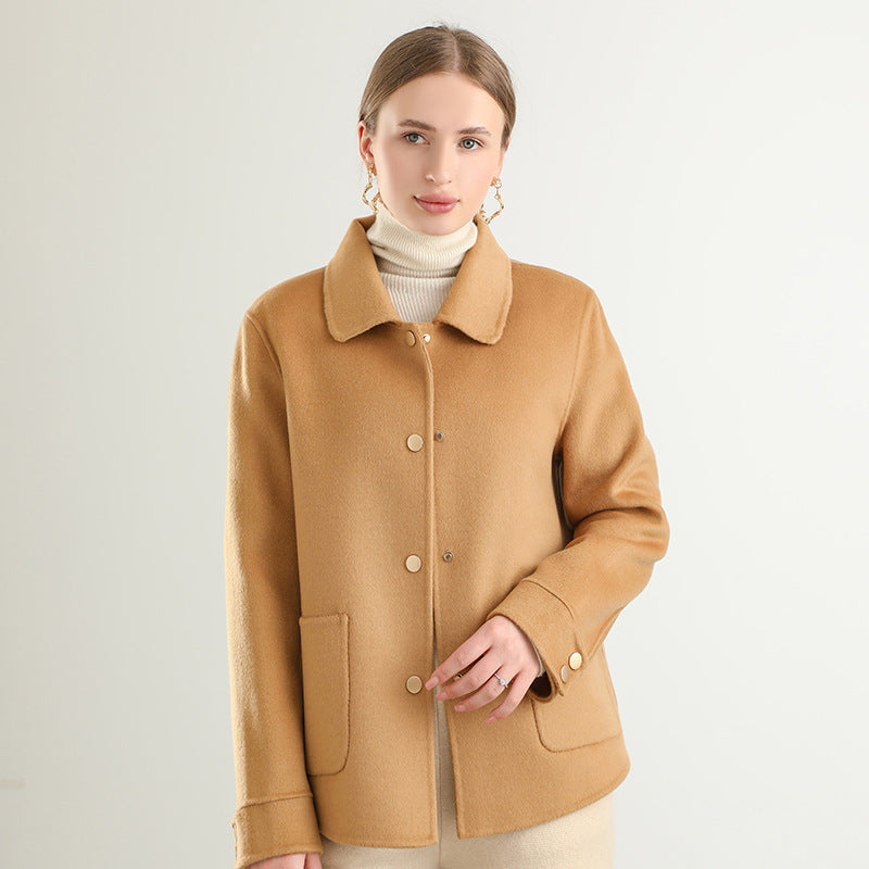 Autumn And Winter New Polo Collar Solid Color Coat For Women