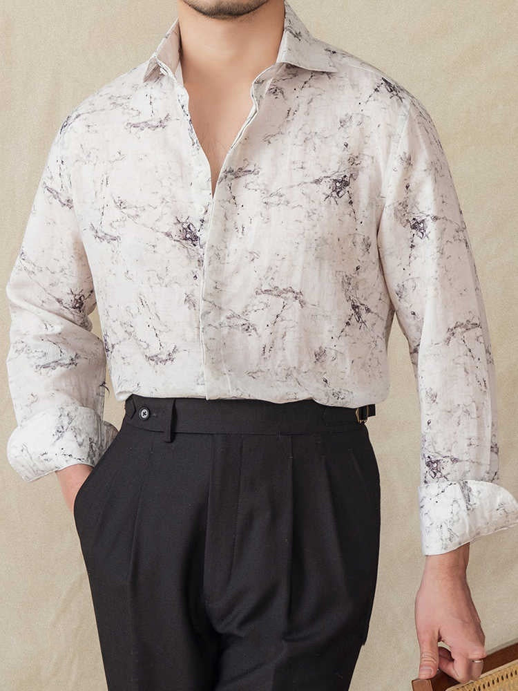 Thin Draping Breathable Long Sleeves Shirt Casual Retro Printed Shirt