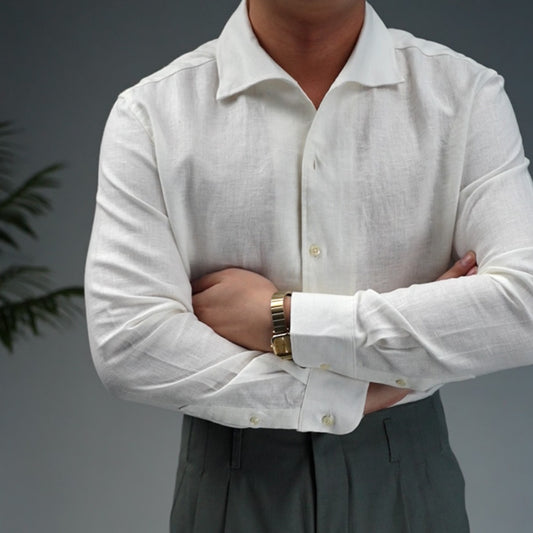 Linen One-piece Collar Business Casual Men's Breathable Long Sleeves Shirt