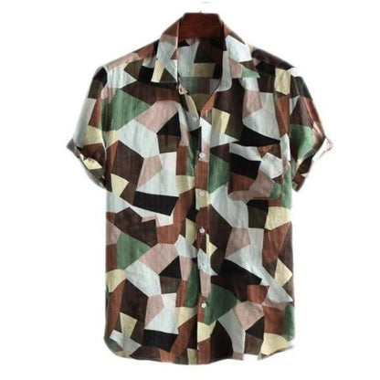 Men's Plus Size Summer Loose Short Sleeves Shirt Retro