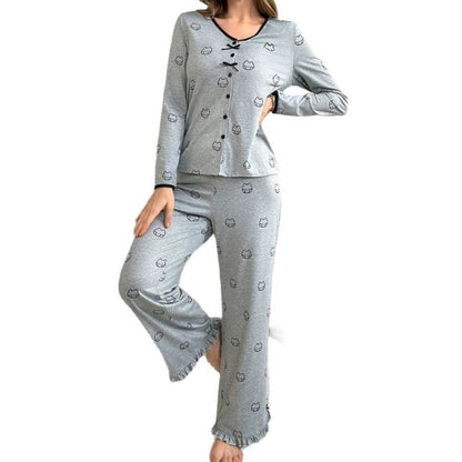 Ladies' Printed Bow Pants With Wooden Edge And Ear Sleepwear