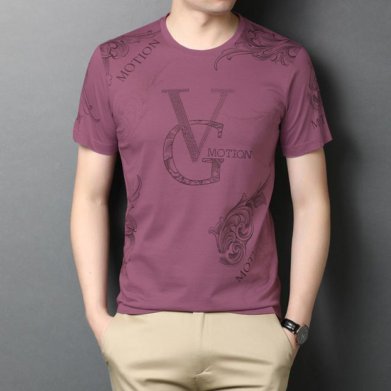 Thin Men's Printed T-shirts Men's Pullover Round Neck Short Sleeves