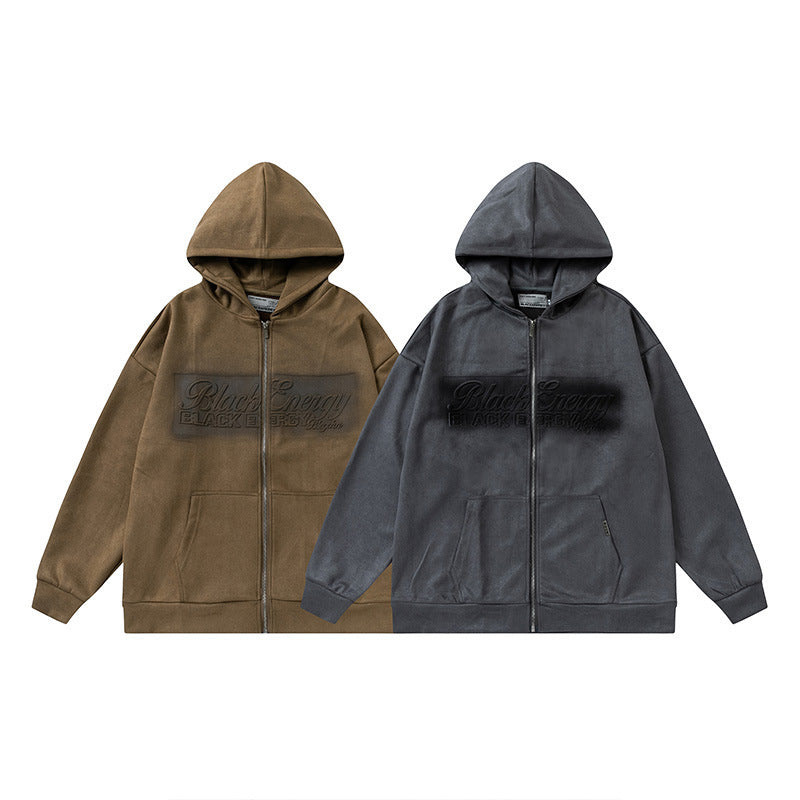 Suede Hooded Cardigan Coat Women