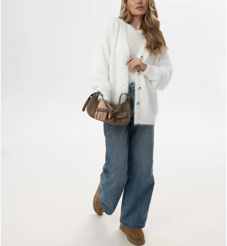 Loose Long Sleeve V-neck Sweater Coat Women