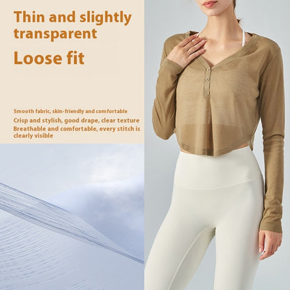 Loose V-neck Yoga Blouse Long Sleeve T-shirt Casual Draping Effect
