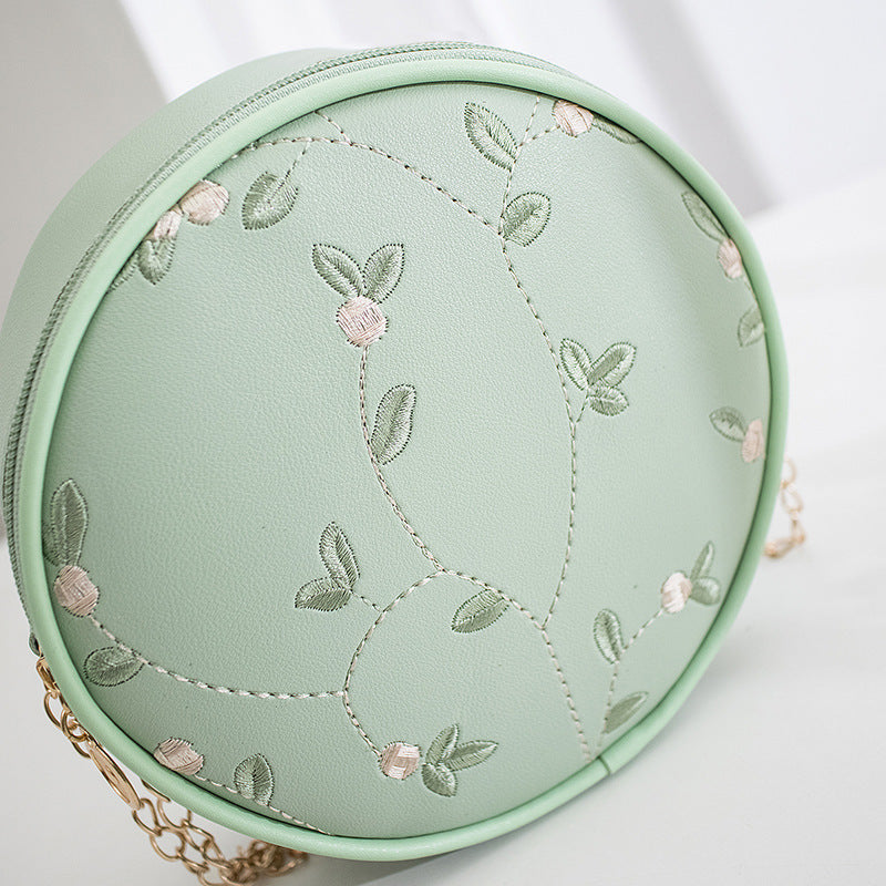 Simple Embroidery Small Round Bag Women