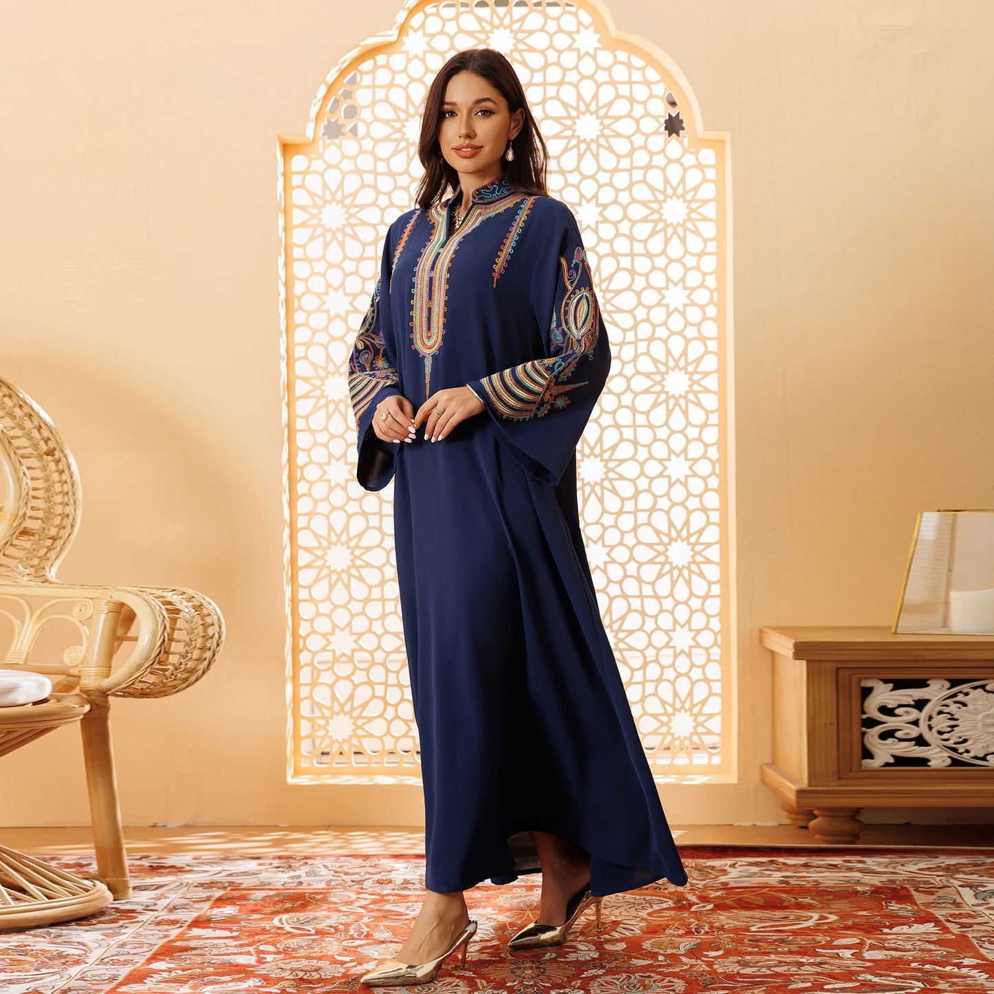 Women's Embroidered Rope Embroidered Muslim Dress