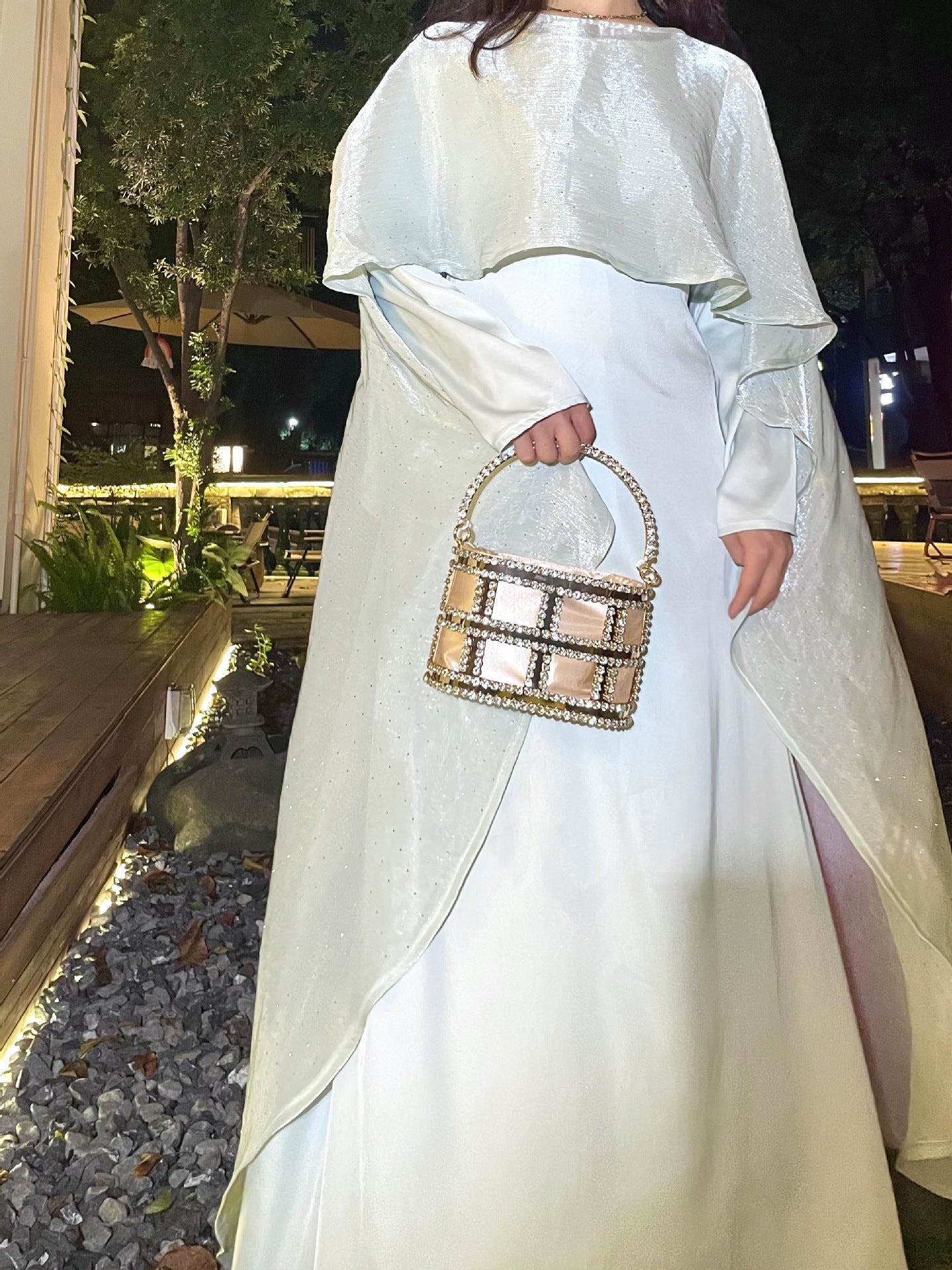 Muslim Solid Color Rhinestone Two-piece Suit With A Shawl Robe