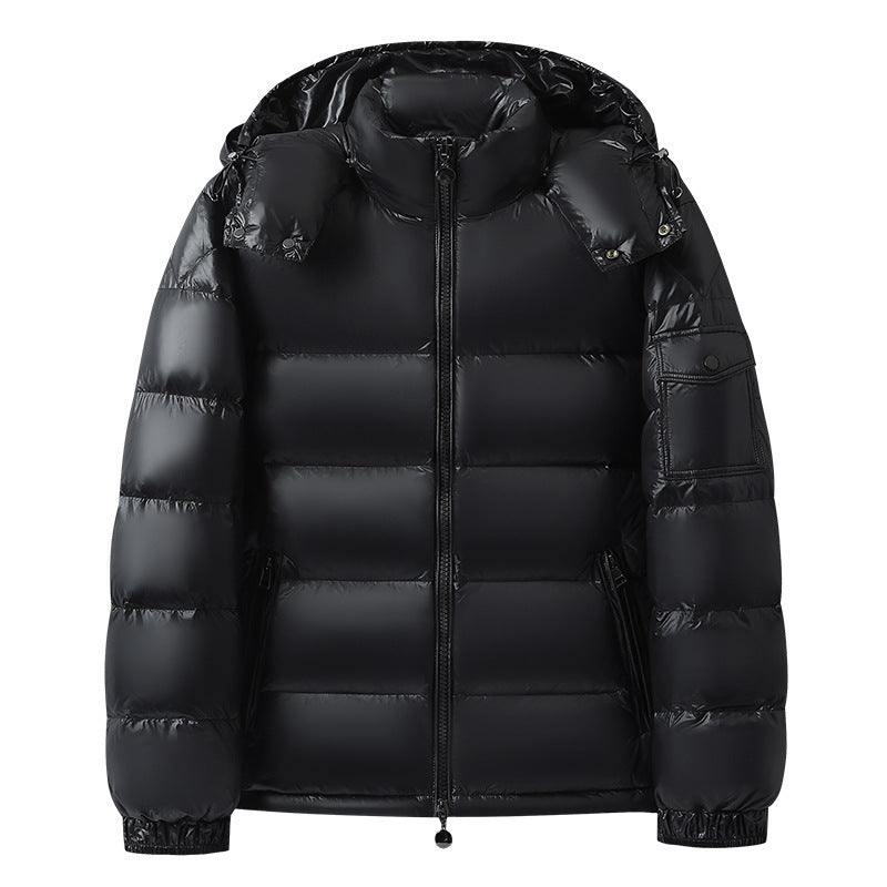 Warm Men's And Women's Glossy Hooded Jacket